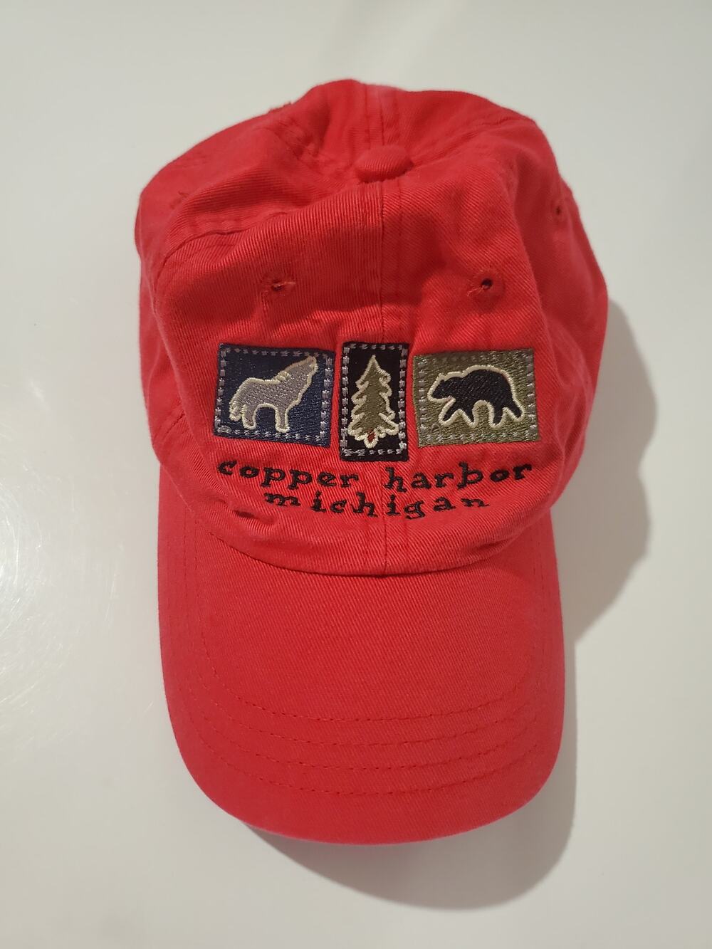 Vtg Ouray Copper Harbor Michigan Adjustable Baseball Cap Baby Toddler OS Hat Red